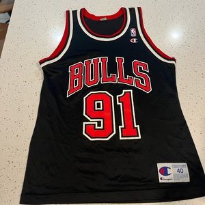 Vintage 90's Champion Chicago Bulls Dennis Rodman Basketball Jersey Sz 40
